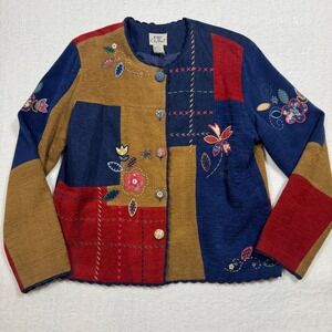 VTG Koret City Blues Womens Patchwork Floral Embroidered Jacket M Cottagecore